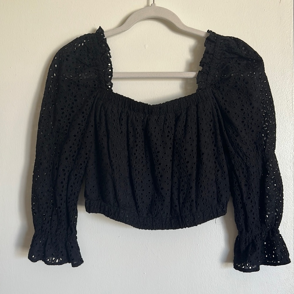 Wild Honey Black Eyelet Squareneck Top